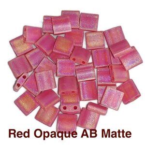 As Low As $2 Red Opaque AB Matte Miyuki Tila Square Two Hole Beads 5mmx5mm 40pcs